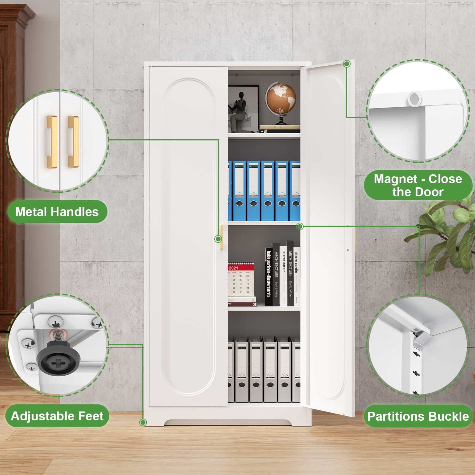 Polup 60'' Tall Modern Pantry Kitchens Cabinet with Doors Adjustable Shelves White