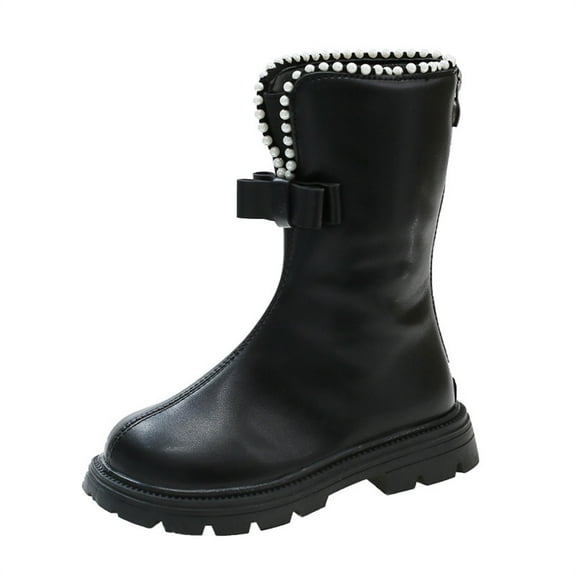 ZACPNCV Girls Knee High Boots Kids Fashion Low Heel Side Zip Tall Riding Boots Winter Dressy Party Long Boot for Toddler Black