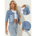 thumbnail image 2 of Unique Bargains Women's Jean Collarless 3/4 Sleeve Denim Jackets XL Light Blue, 2 of 6