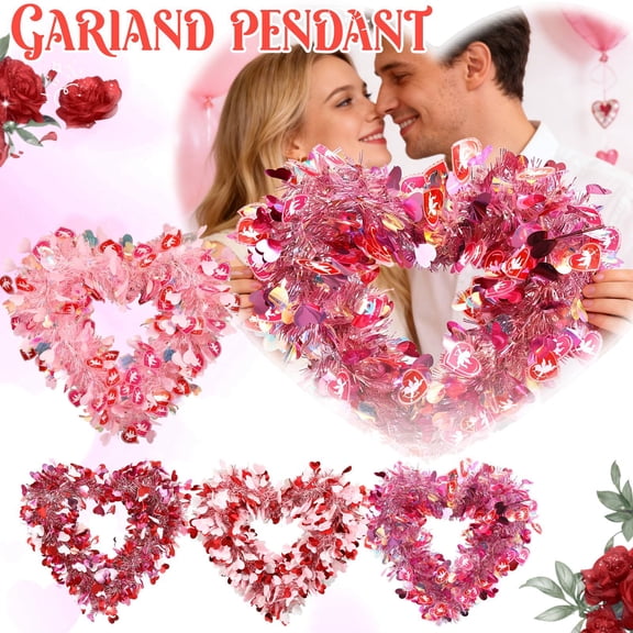 Heart Tinsel Garland Metallic Tinsel Twist Garland Glitter Love Heart Hanging Decoration for Valentines Christmas Tree Decor Wreath
