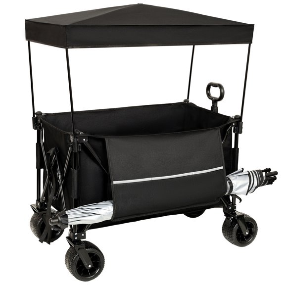 Collapsible Foldable Extended Wagon with canopy,480lbs Weight Capacity, Heavy Duty Folding Utility Garden Cart with Big All-Terrain Beach Wheels & Drink Holders,Side Pocket and Brakes ,mosquito net
