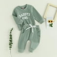 thumbnail image 4 of Bysome Toddler Girls Outfit Set Daddys Baby Fall Winter Outfit Sweatshirt Pants Jumper Sweatpants Suit Long Sleeve Crew Neck Cute Print Girl 2 Pieces Clothes Set Green Size 2-3 Years, 4 of 7