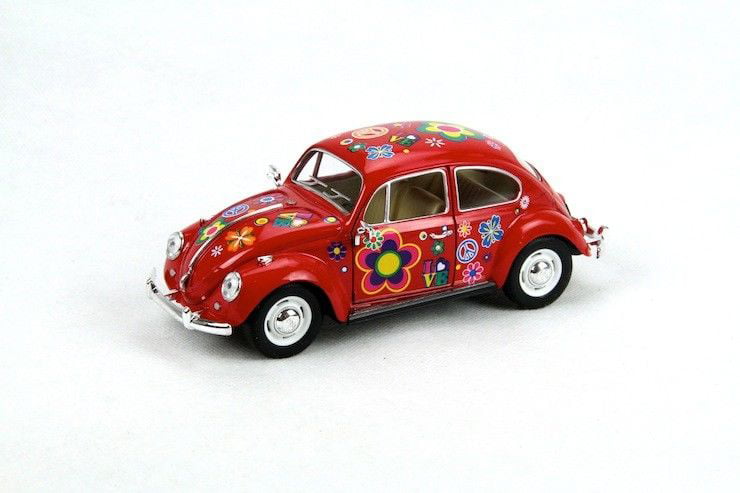 7" Kinsmart 1967 VW Volkswagen Beetle Decal Diecast Model Toy Car 1:24 Red 