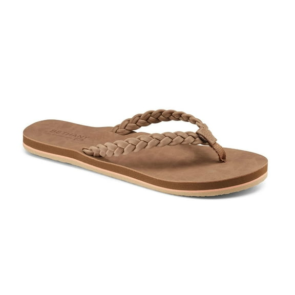 COBIAN Adult Female Bethany Braided Pacifica Flip Flop Sandals, Color: Tan, Size: 10
