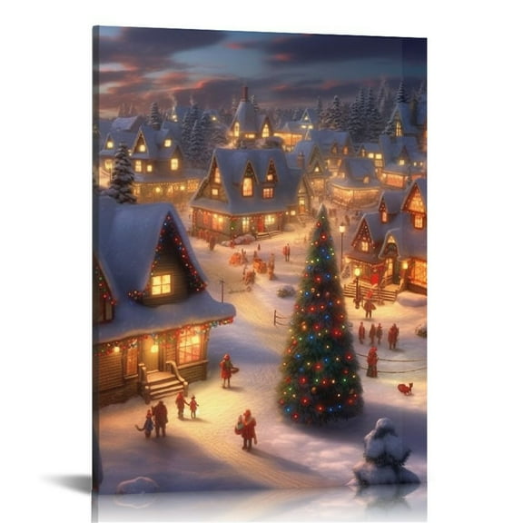 COMIO Merry Christmas Canvas Wall Art Christmas Village Christmas Art Print Merry Christmas Print Christmas Village Poster Christmas Tree Canvas Pictures Vintage Christmas Paintings Room