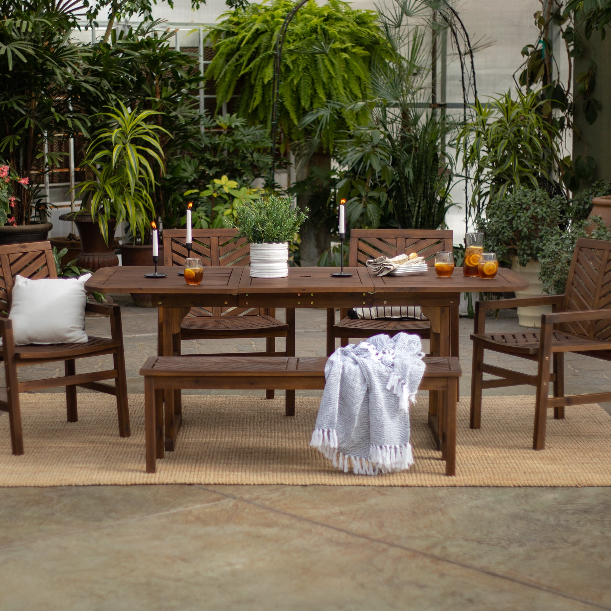 Walker Edison 6-Piece Extendable Outdoor Patio Dining Set - Dark Brown