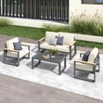 thumbnail image 2 of May in Color Aluminum Outdoor Furniture Set, 4-Seater Metal Patio Conversation Set with Coffee Table, Wood-Plastic Armrest , Beige, 2 of 9