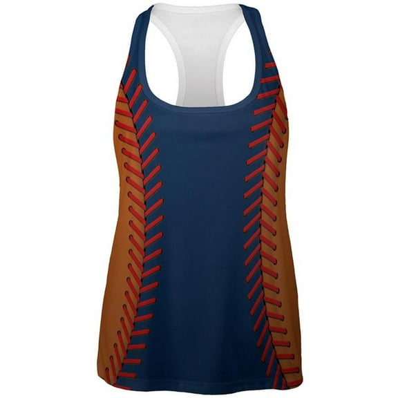 Baseball League Navy Blue and Orange All Over Womens Work Out Tank Top Multi LG