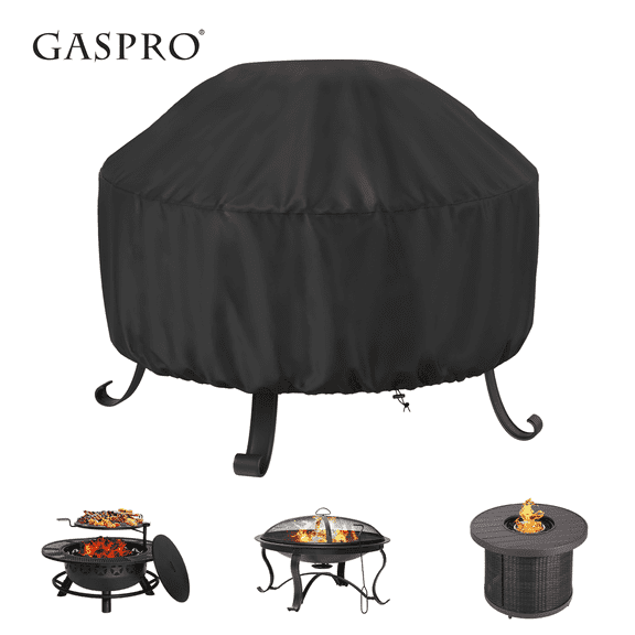 GASPRO 36" Round Fire Pit Cover, Outdoor Fire Pit Cover for 30-36 Inches Fire Pits, 600D Heavy Duty Fabric with Waterproof Patio Fire Table Cover with PVC Coating, Black