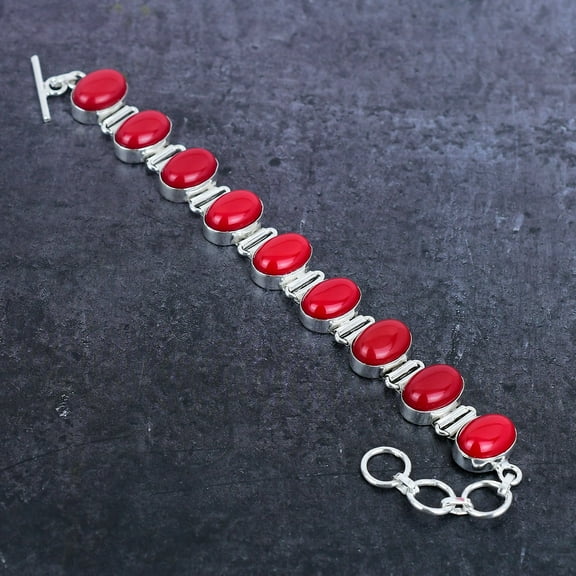 Italian Red Coral Handmade 925 Sterling Silver Bracelet 7-8"