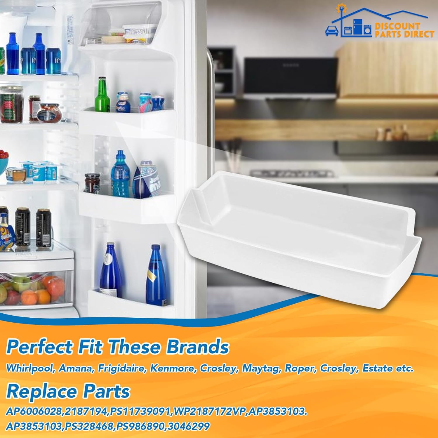 1 Pack 2187172 Refrigerator Door Shelf Bin Compatible with Whirlpool Amana Kenmore Replaces WP2187172, 2187172K, 2187194K