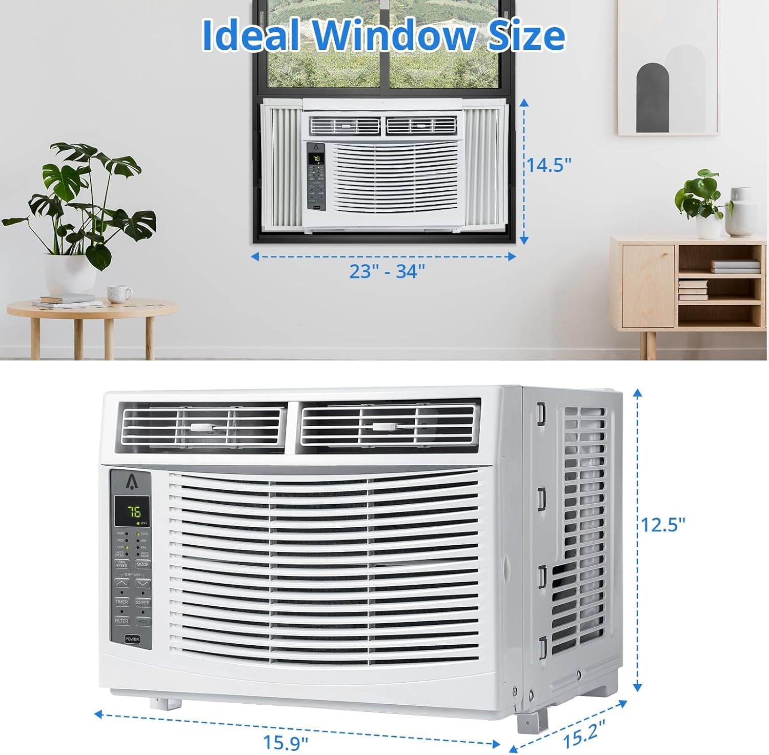 6000 BTU Window Air Conditioner, Quiet Cooling for Rooms Up to 350 Sq. Ft., 3 Fan Speeds, Sleep Mode, 24H Timer, Auto Restart, Energy-Saving Window AC Unit with Remote Control, Easy Installation