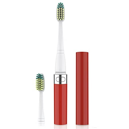 Voom Sonic Go 1 Series Battery-Operated Electric Toothbrush  Dentist Recommended  Portable Oral Care  2 Minute Timer  Light Weight Design  Soft Dupont Nylon Bristles  Metallic Red