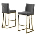 thumbnail image 1 of Chaises de Comptoir en Velours, Velours Gris Foncé et Chrome Doré (Ensemble de 2), 1 of 3