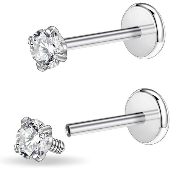 16G/18G Surgical Steel Internal Thread Cz Stud Piercing Jewelry For Tragus/Nose/Helix/Conch/Medusa/Lip/Labret - Helix Tragus Cartilage Earring For Women Men 2Pcs[Z2745]