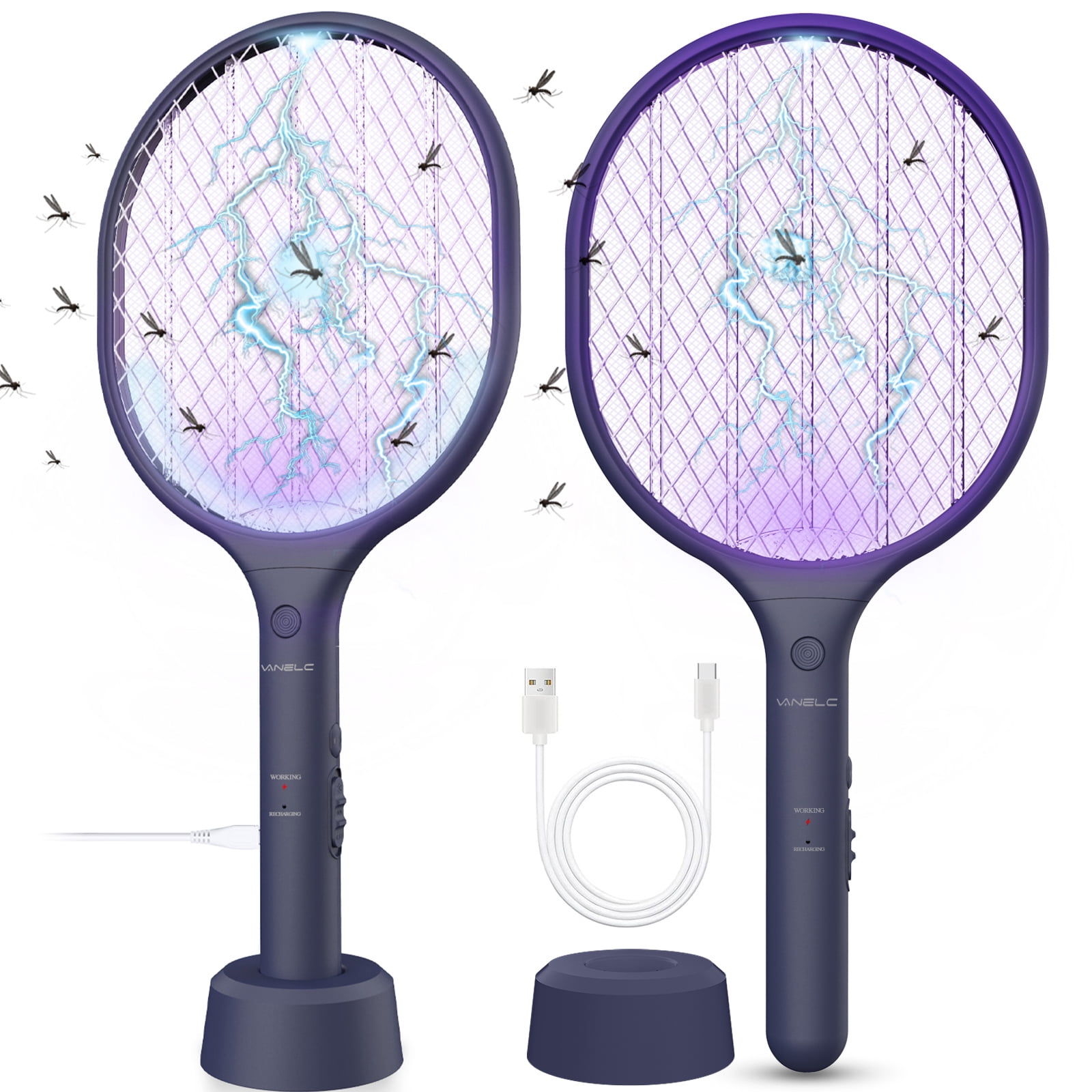 2 Pack Electric Fly Swatter Bug Zapper Racket, Fly Zapper Racket and Mosquito Zapper High