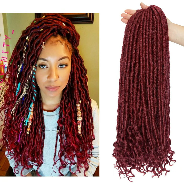 Benehair Goddess Locs Crochet Braids Boho Style Faux Locs Hair Extensions  with Curly Ends Pre Looped Locs Synthetic for Women 16 Burgundy 