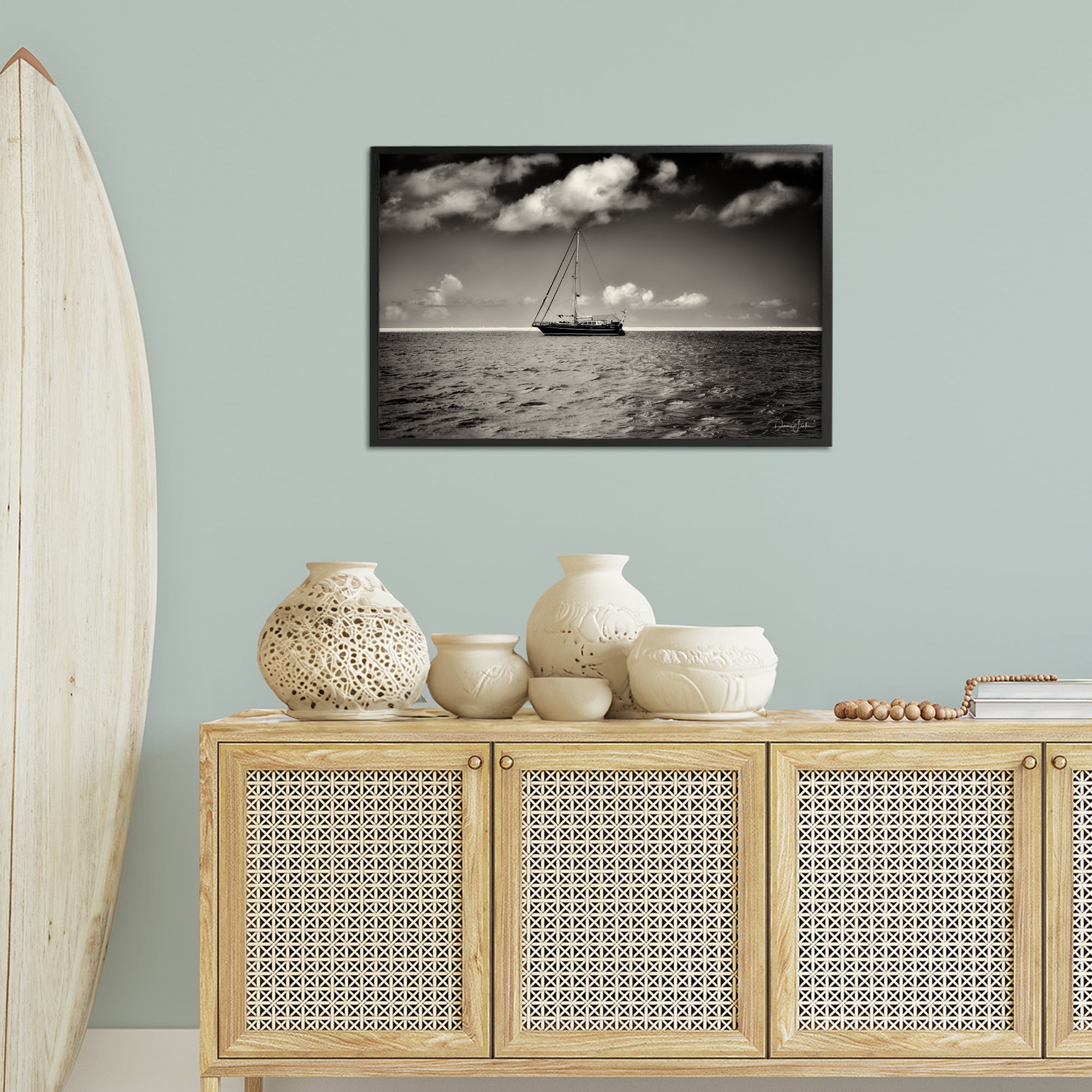 Stupell Industries Clouds Over Big Ship Landscape Photography Black Framed Art Print Wall Art, 30 x 20