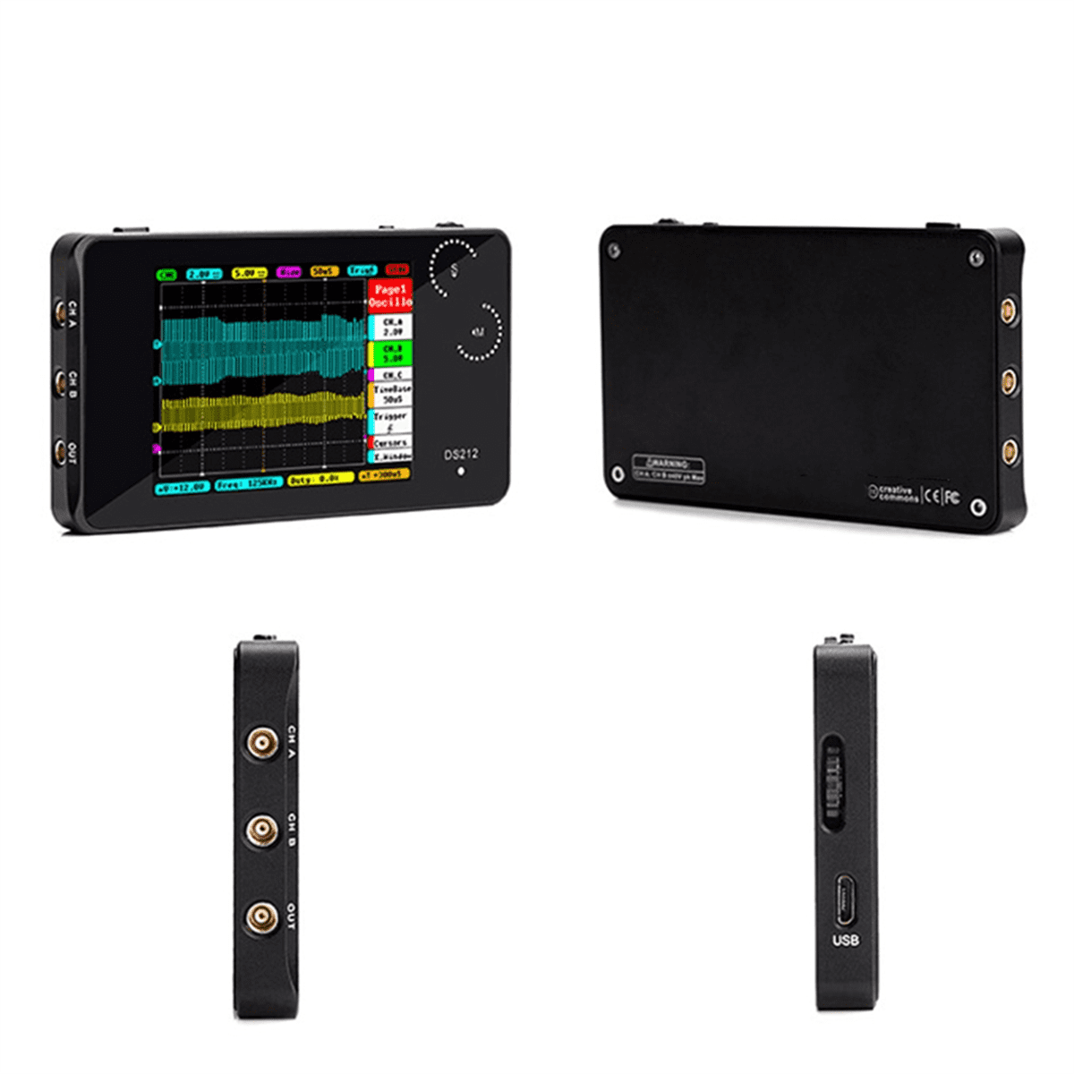 DS212 Digital Oscilloscope 2 Channels 10MSa/S Max Sampling Rate Mini Smart Handheld Osciloscopio for Car Repairing