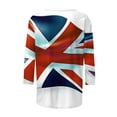 thumbnail image 5 of LYEAA Fashion 3/4 Sleeve T-Shirts for Women, British Theme Printed Round Neck Blouse, Soft Comfortable Casual Summer Tops, Elastic Daily Outfits Blue XXL, 5 of 5