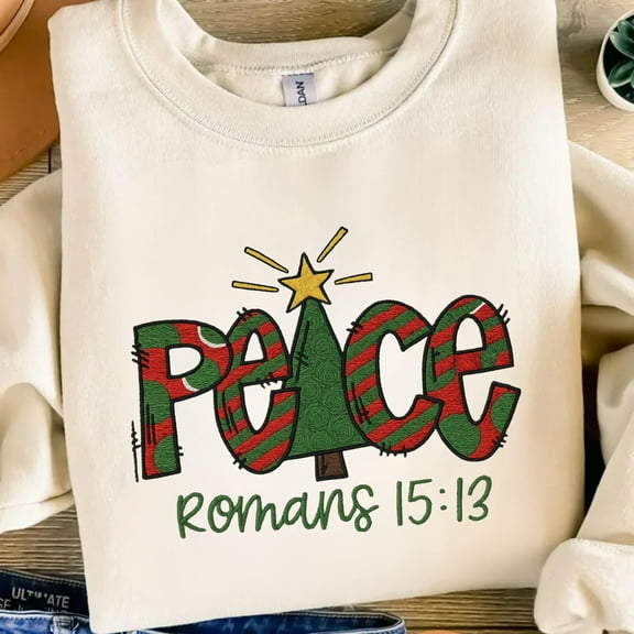 Peace Romans 15:13 Embroidery File Christian Christmas Tree Embroidery Design Religious Bible Verses Holiday Stitch Pattern