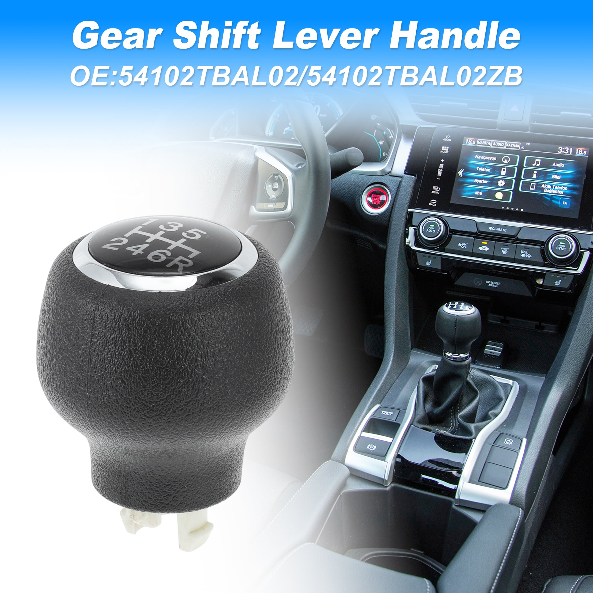 Unique Bargains Manual Transmission Gear Shifter Knob Handle for Honda Civic 2016-2019 No.54102TBAL02/54102TBAL02ZB 6 Speed Shift Gear Lever Knob Gearstick Gaiter Boot Cover