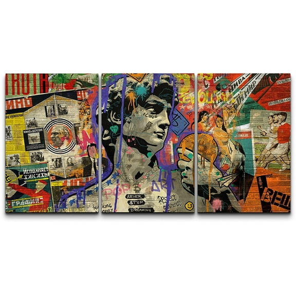 wall26 Canvas Print Wall Art Set Spray Paint Michelangelo David Graffiti & Street Art Comic Book Illustrations Modern Art Portrait Boho Decorative for Living Room, Bedroom, Office - 24"x36&q