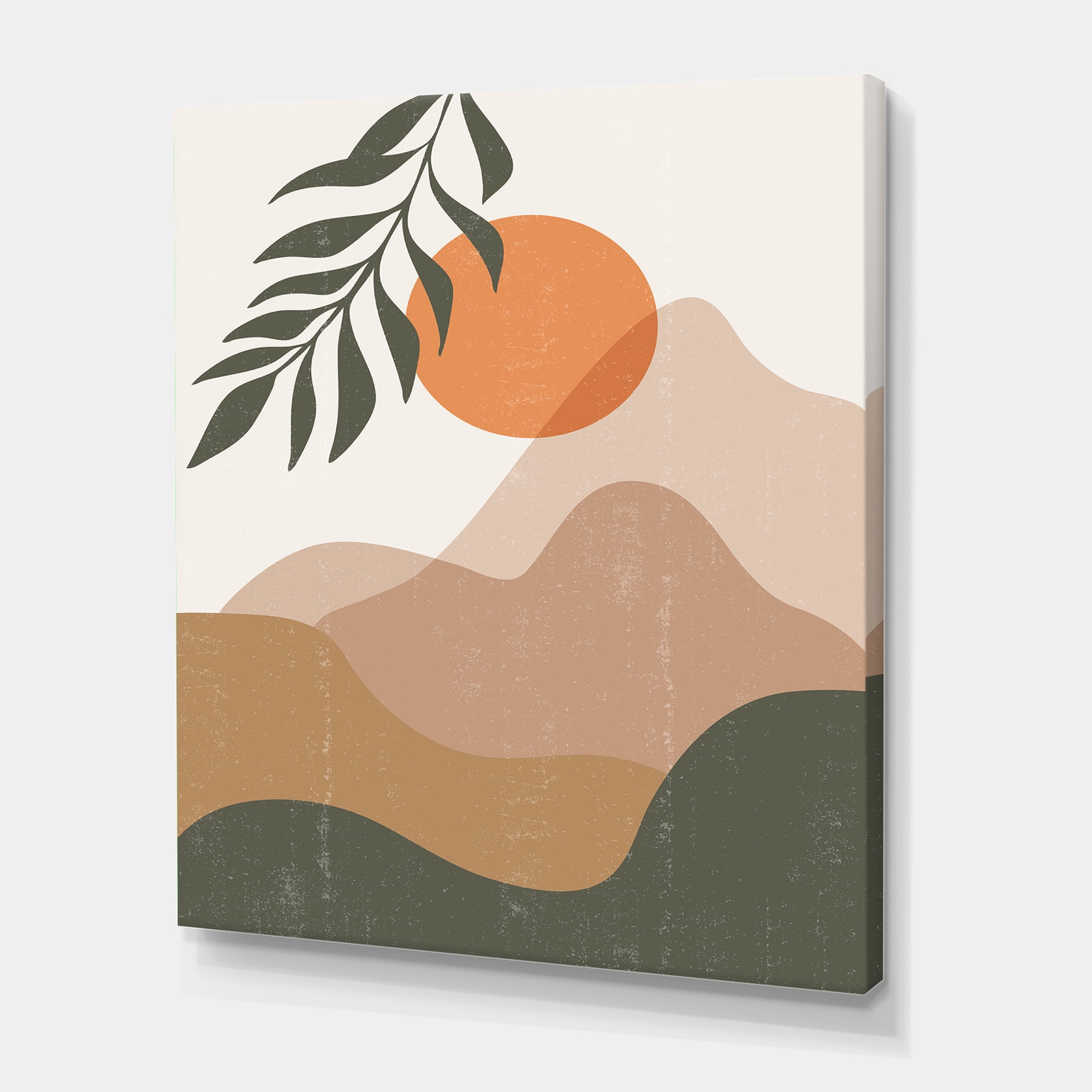 Designart ' Abstract Earth Toned Mountains With Red Moon I ' Modern Canvas Wall Art Print