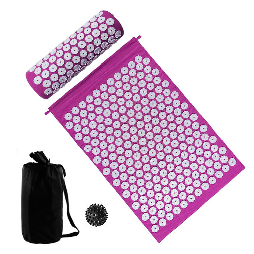 Acupressure Mat and Pillow Set with Spiky Massage Ball and Carry Bag