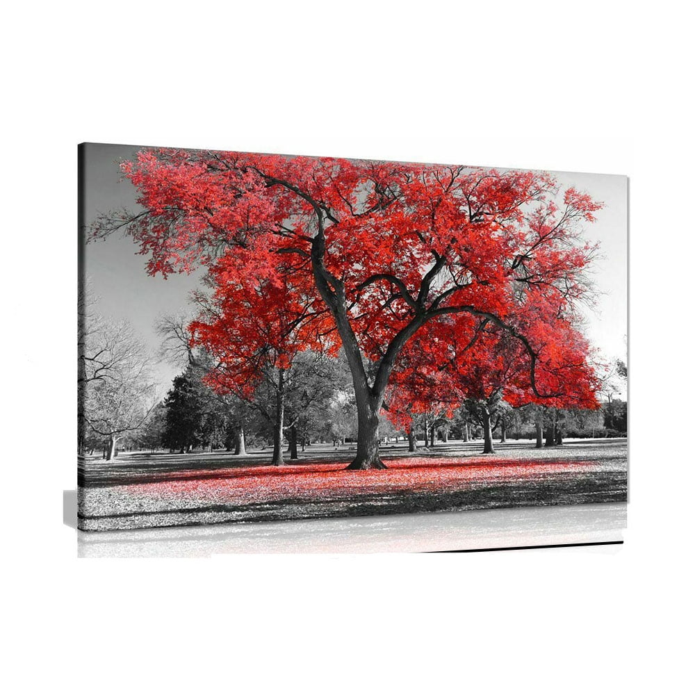 Suyin Large Picture Wall Art Canvas Print Red Tree Decor Modern Artwork for Living Room Bedroom Home Decoration