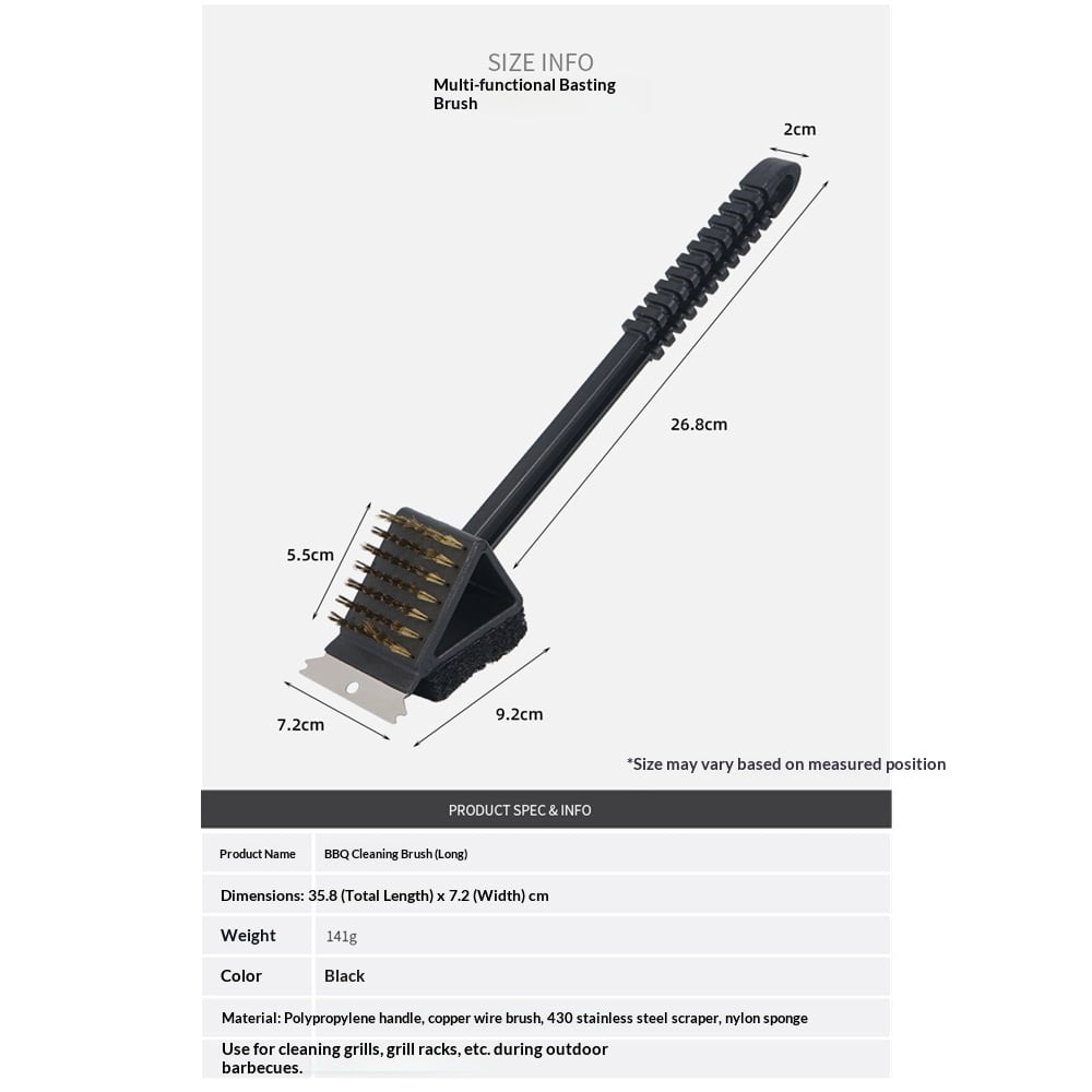 2pcs 3-in-1 Grill Cleaning Brush with Stainless Steel Wire Bristles - Scour Pad - Grill Scraper - 36cm Handle Length