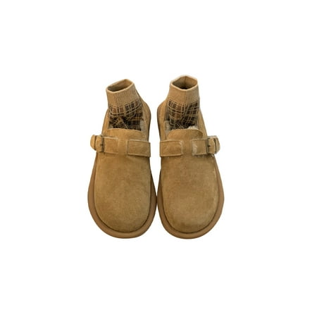 

Kesitin Ladies Comfort Low Top Flats Outdoor Warm Loafers Lightweight Slip On Walking Shoes Plush Lining Yellow Brown 4.5