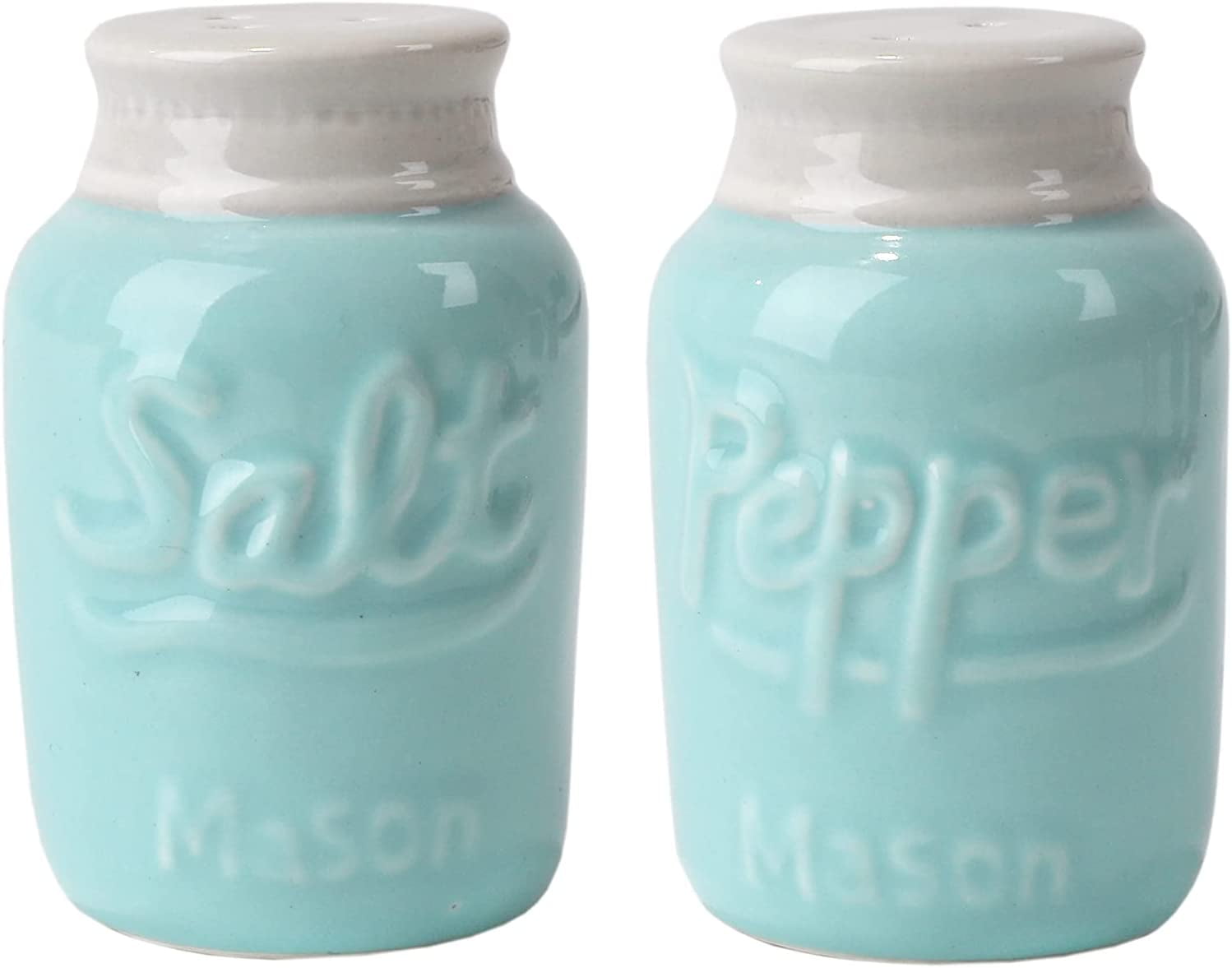 Servette Home Light Blue Salt and Pepper Shakers Ceramic Mason Jar ...