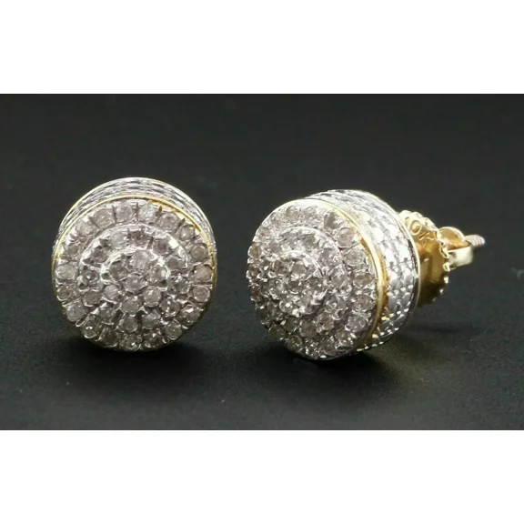 1Ct Round Cut Lab Created Diamond Men's Cluster Stud Earrings 14K Two Tone Gold Plated