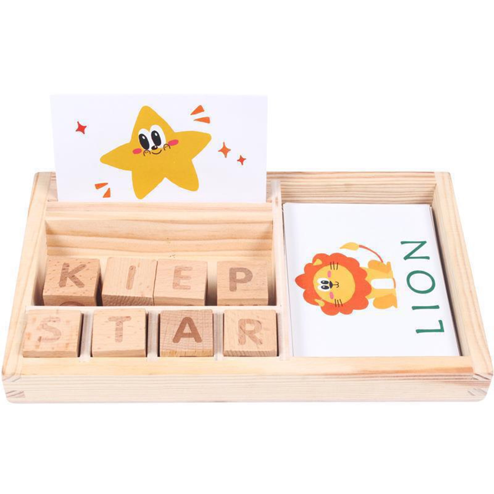 Wooden Number Alphabet Letter Spelling Puzzle Game Learning Cards Matching Toy. 