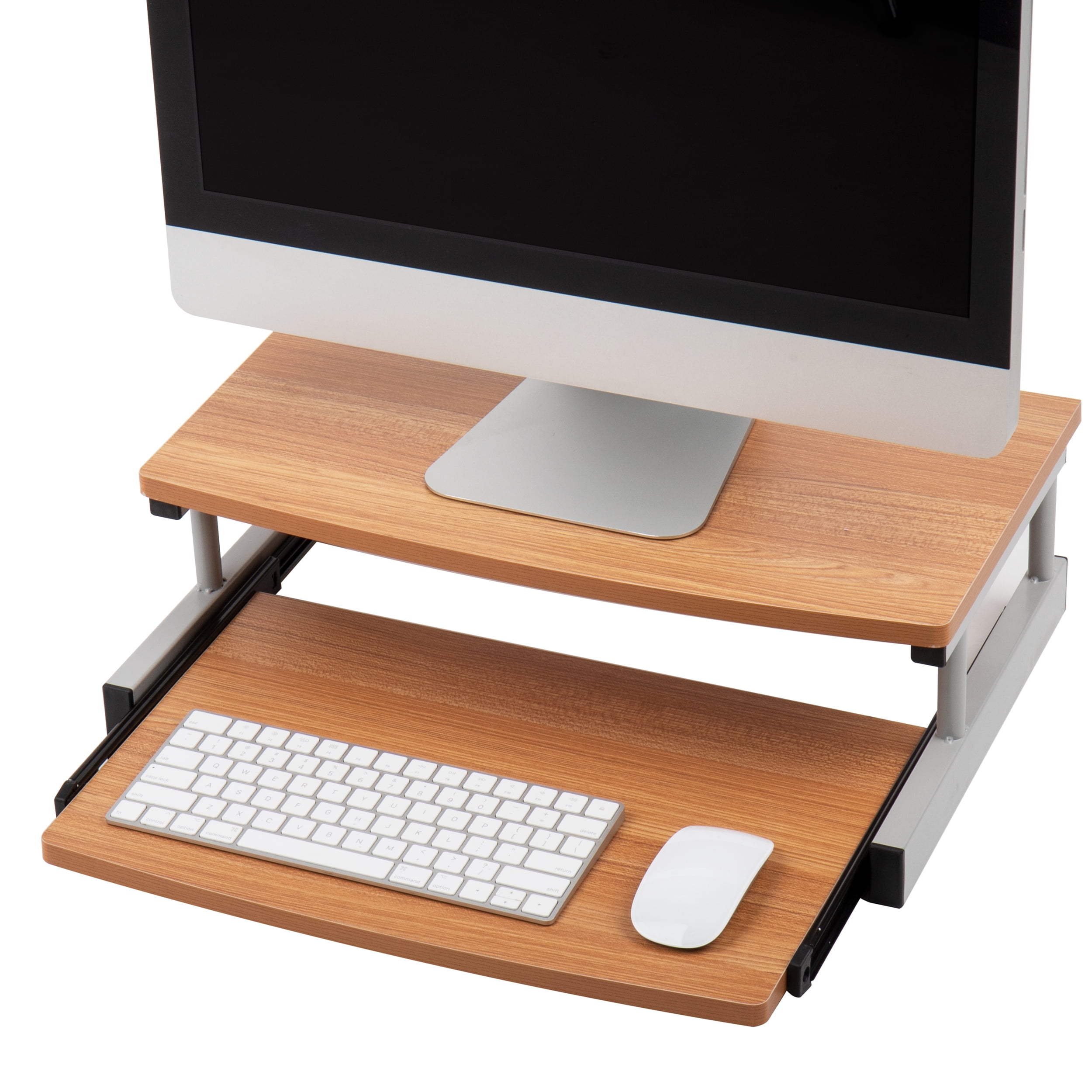 Mind Reader Monitor Stand, Sliding Keyboard Drawer, Riser, Metal, 20"L x 14.75"W x 5.9"H, Brown