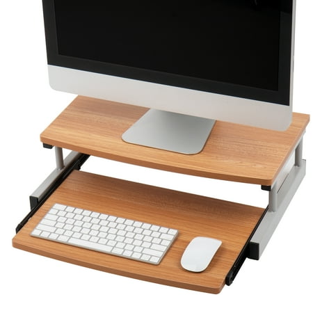 Mind Reader - 2 Tier Monitor Stand w/Sliding Drawer - Brown