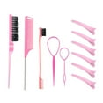 thumbnail image 2 of Hair Styling Tool Set: Combs, Triple Teasing Brush, Edge Brush, Rat Tail Combs, Braid Loop with Clips for Women, Girls, Kids and Stylists 11 pcs, 2 of 5