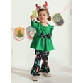 thumbnail image 3 of Toddler Girls Christmas Outfits Set Long Sleeve Shirts Dress Printed Flared Pants Bell-Bottom Fall Winter Xmas Dress-up Clothes, 1-6 Years, 3 of 7