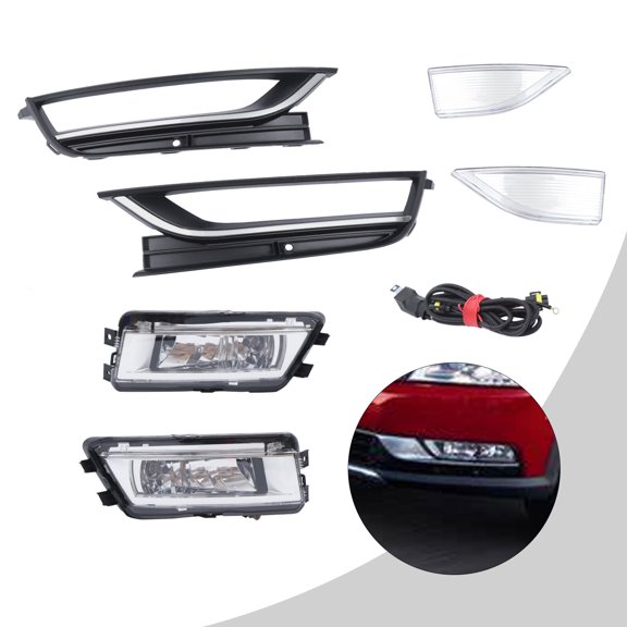 Miumaeov For 2012 2013 2014 2015 Volkswagen Passat 1 Pair Front Fog Lights Driving Lamps W/ Bezels & Trims Set