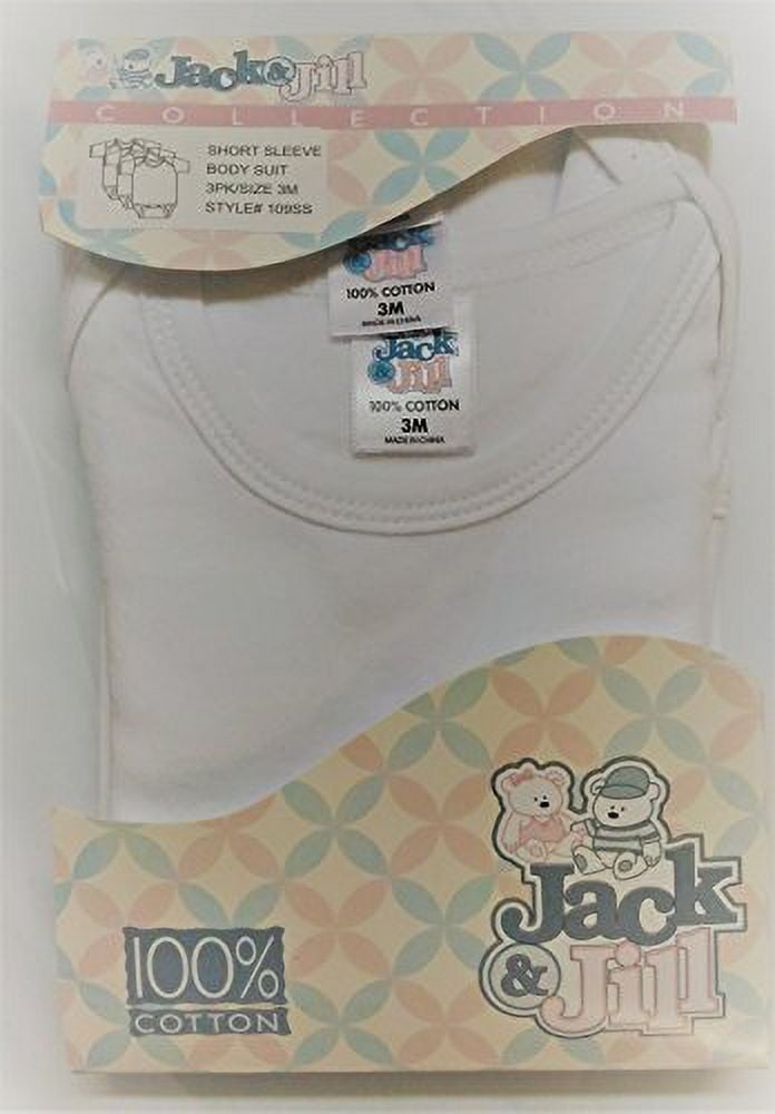 Jack & Jill Baby Short Sleeve White Bodysuit - Unisex Baby Bodysuit Organic 100% Cotton Baby Onesies 3-Pack (Size 3 Months)