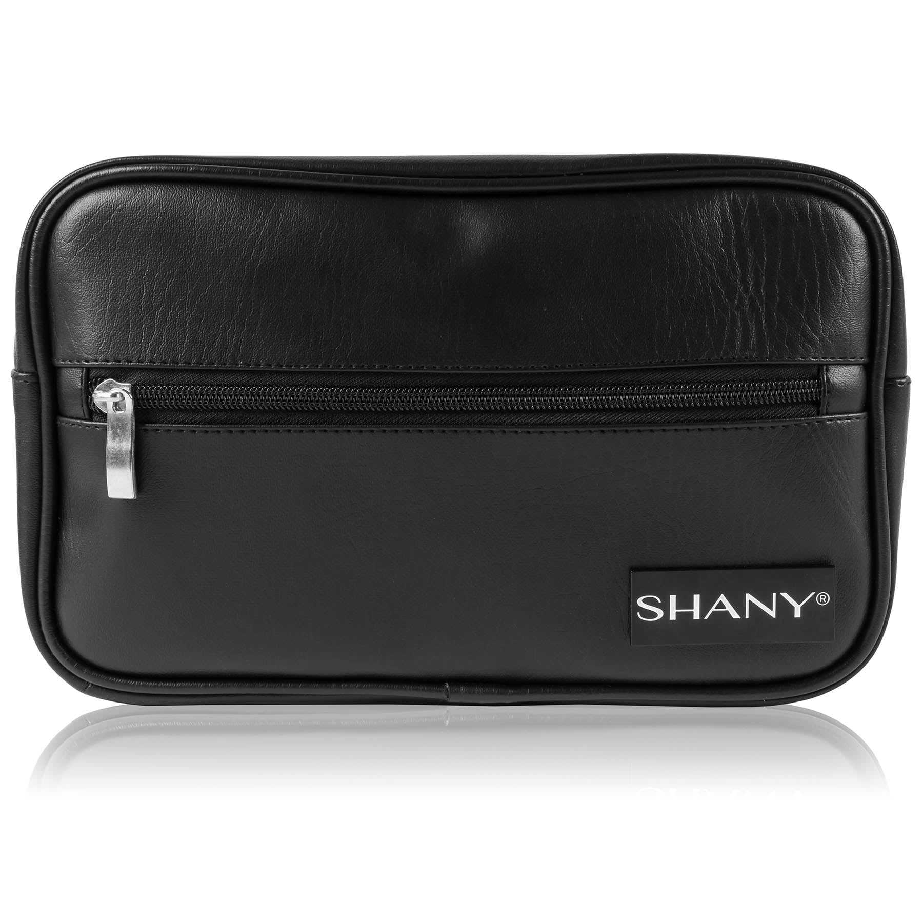 SHANY Dopp Kit and Travel Toiletry Bag – Zippered Faux Leather Grooming Organizer with 2 Internal and 1 External Pockets – Black PU