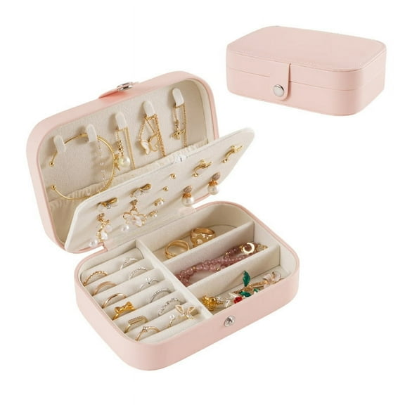 Jewelry Box, PU Leather Small Portable Travel Case, 3 Layers Organizer Display Storage Holder Box for Rings Earrings Necklaces Bracelets