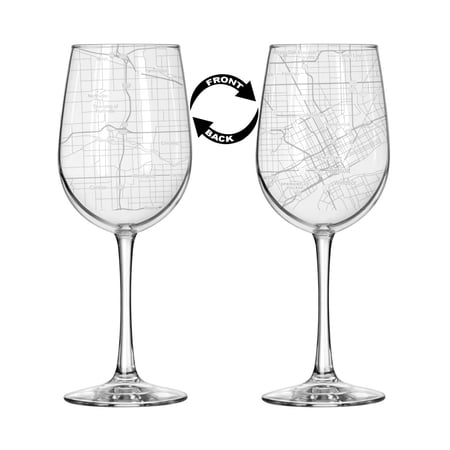 16 oz Tall Stemmed Wine Glass for Red or White Wine Wrap Around City Map Detroit, MI Michigan