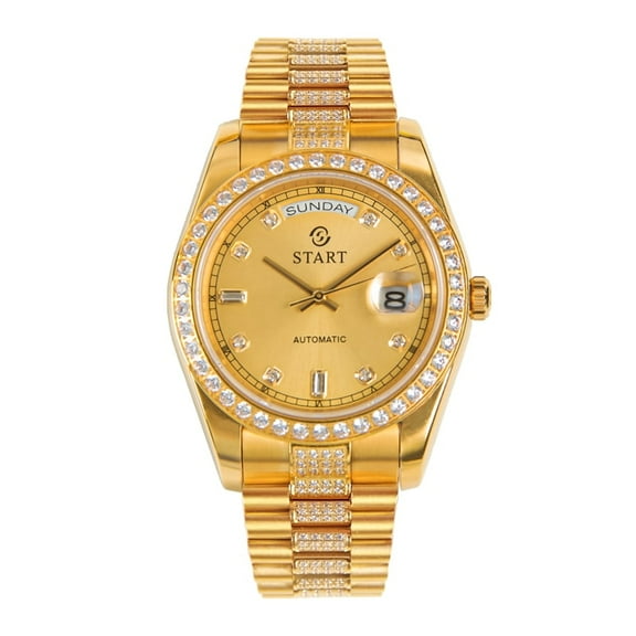 【START】Men's Watch Swiss Fully Automatic Mechanical Movement Waterproof Date Week Function Metal Watch Butterfly Buckle Strap Golden Watch