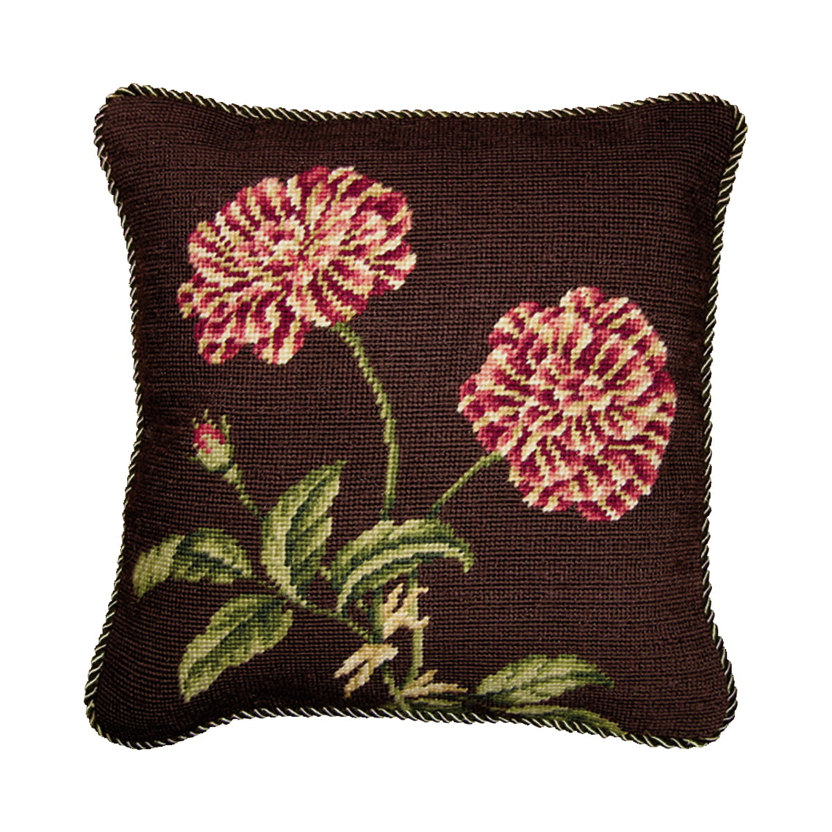 18" Vintage Hand Crafed Wool Needlepoint Pillow Cushion Round Medallion 