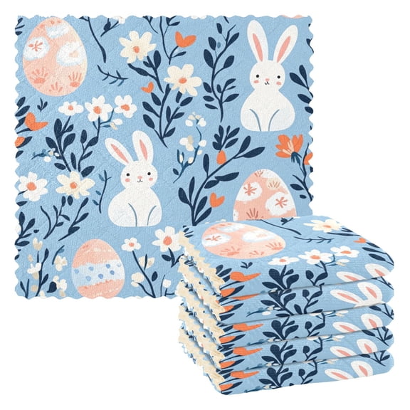 Yayeee 6 Pack Kitchen Dish Cloths Set for Washing Soft Drying Absorbent Microfiber Towels, Floral Easter Rabbits