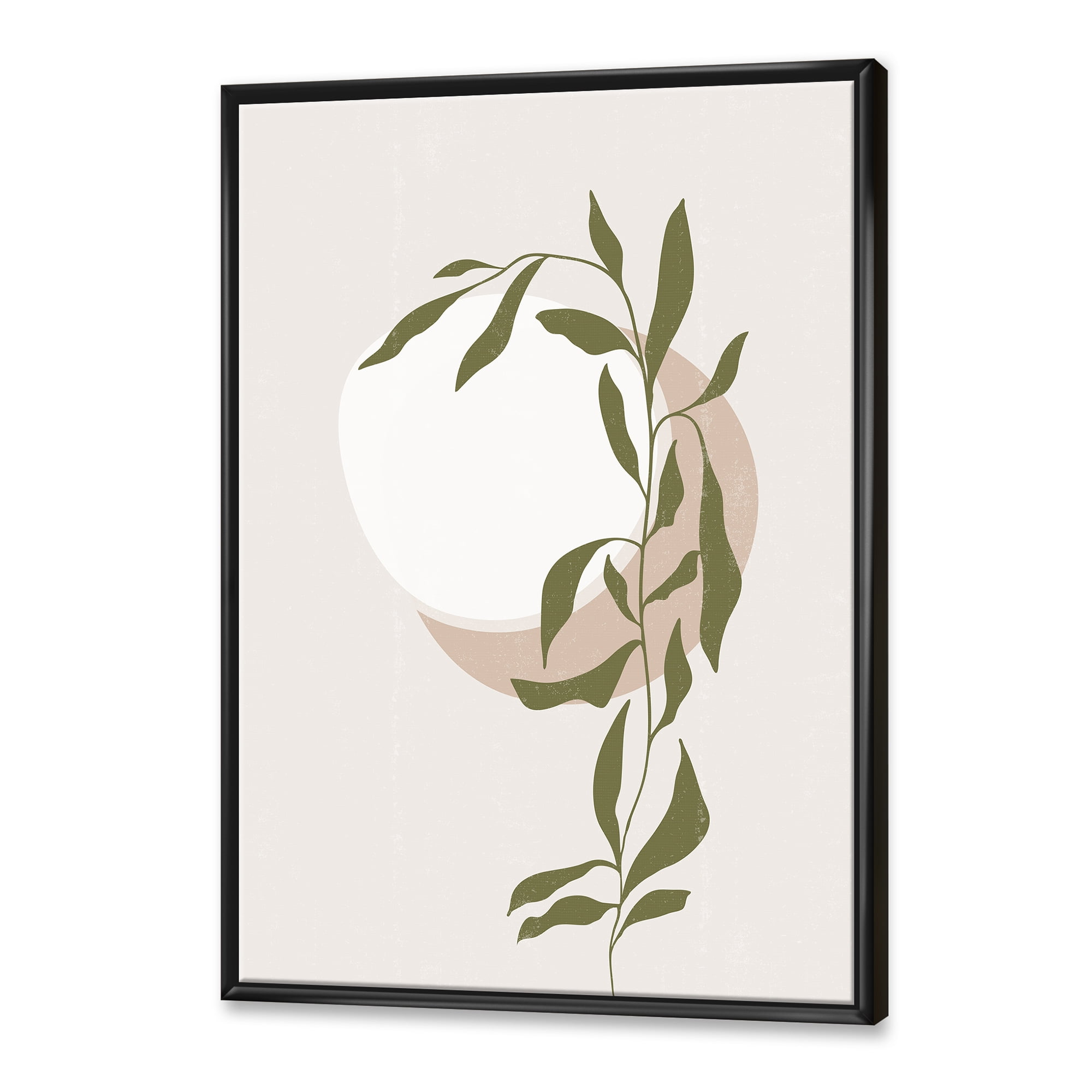 Designart 'Abstract Moon and Sun With Green Leaf III' Modern Framed Canvas Wall Art Print