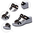 thumbnail image 5 of Rokment Metallic Silver Platform Wedge Slides Dress Sandals for Women Ladies 2026 Summer Trendy Graphic Leather Square Toe Chunky High Heels Casual Slippers Black Size 6, 5 of 7