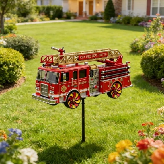 SPOORYYO Fire Truck Garden Wind Decorative Windmill for Outdoor Garden Art